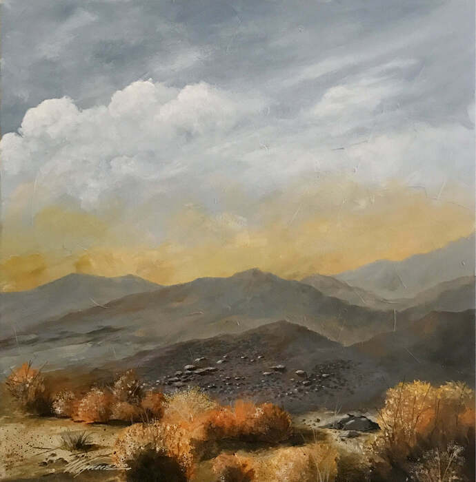The Mesa Palm Springs, 2021, acrylic on canvas, 18 x 18 in. / 45.72 x 45.72 cm.