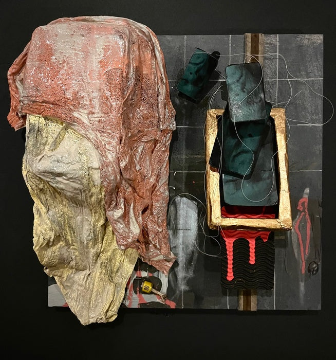 Encrypted Love (Hotel Series), 2025, mixed media, 12 x 12 in. / 30.48 x 30.48 cm.