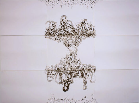 A Different Kind of Work: Bullets, Rods, and Leaves, 2025, mixed media, 54 x 72 in. / 137.16 x 182.88 cm.