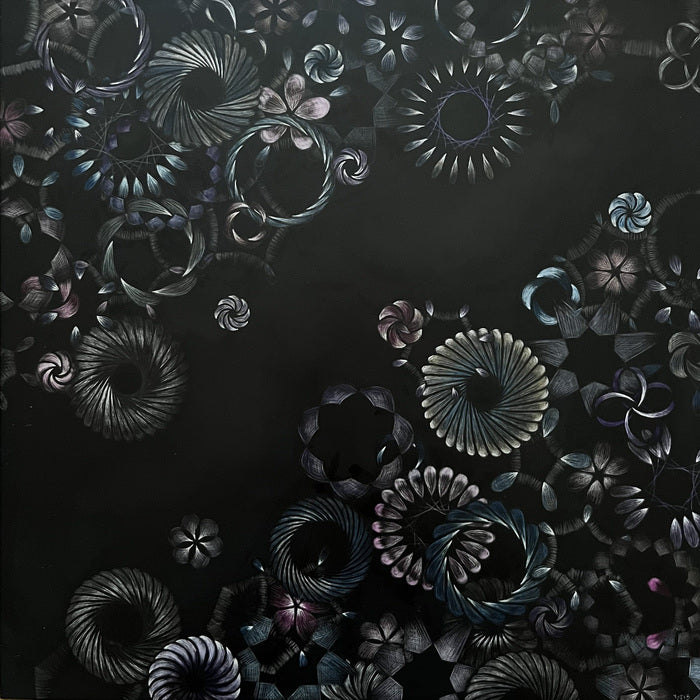 Celestial Garden, 2025, scratch art, 12 x 12 in. / 30.48 x 30.48 cm.