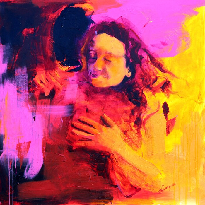 EMBRACED, 2025, acrylic on canvas, 100 x 100 cm. / 39.3 x 39.3 in.