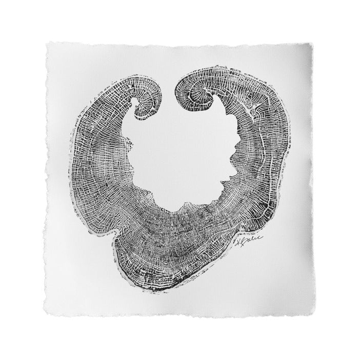 The Embrace, 2025, paper and relief ink, 32 x 31 in. / 81.28 x 78.74 cm.