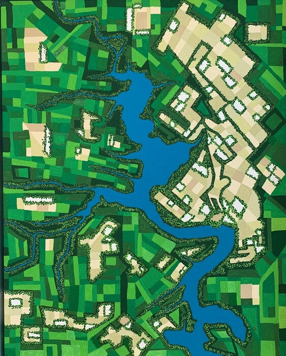 Nueces River from the Sky, 2023, acrylic on canvas, 20 x 16 in. / 50.8 x 40.64 cm.