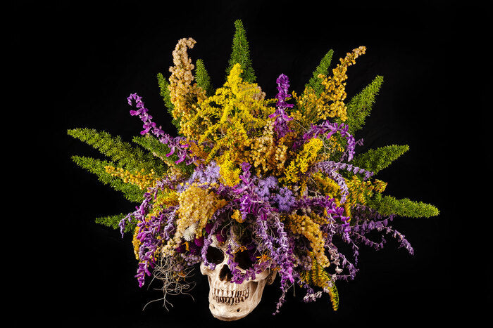Mardi Gras Jester Skull Bouquet, 2025, photography, 20 x 30 in. / 50.8 x 76.2 cm.