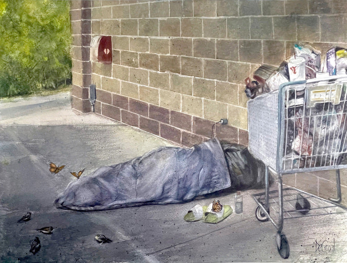 Sleeping Homeless, 2025, watercolor, 22 x 30 in. / 55.88 x 76.2 cm.