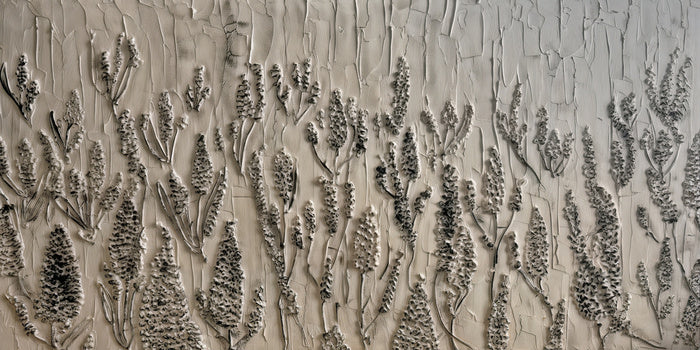 The Meadow, 2025, acrylic and modeling paste, 24 x 48 in. / 60.96 x 121.92 cm.