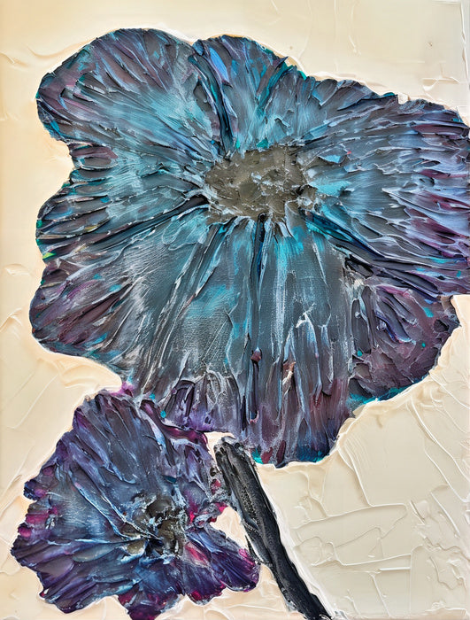 Blue Moon Flower, 2024, acrylic and modeling paste, 8 x 10 in. / 20.32 x 25.4 cm.