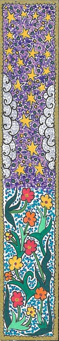 Sacred God of the Universe, 2025, mixed media, 10 x 2 in. / 25.4 x 5.08 cm.