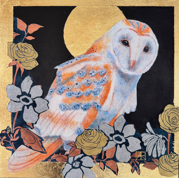 Midnight in the Garden, 2025, mixed media, 12 x 12 in. / 30.48 x 30.48 cm.