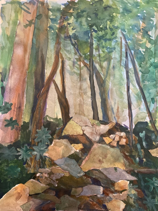 The Rainy Hike, 2025, mixed media, 14 x 11 in. / 35.56 x 27.94 cm.