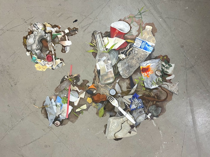 Ecology of Deposition, 2025, oil and colored pencil on plastic, 24 x 30 in. / 60.96 x 76.2 cm.
