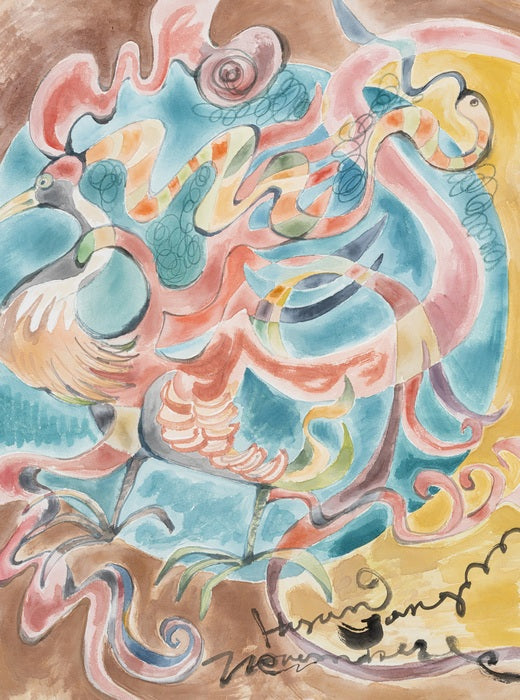 Flight of Joy: The Phoenix Embracing the Blue Planet, 2025, mixed media, 82 x 61 cm. / 32.2 x 24 in.
