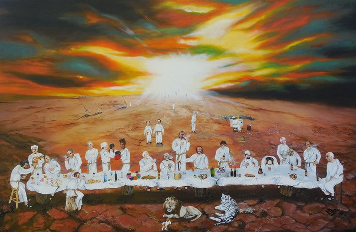 Never Ending Last Supper, 2013, mixed media on canvas, 35 x 54 in. / 88.9 x 137.16 cm.