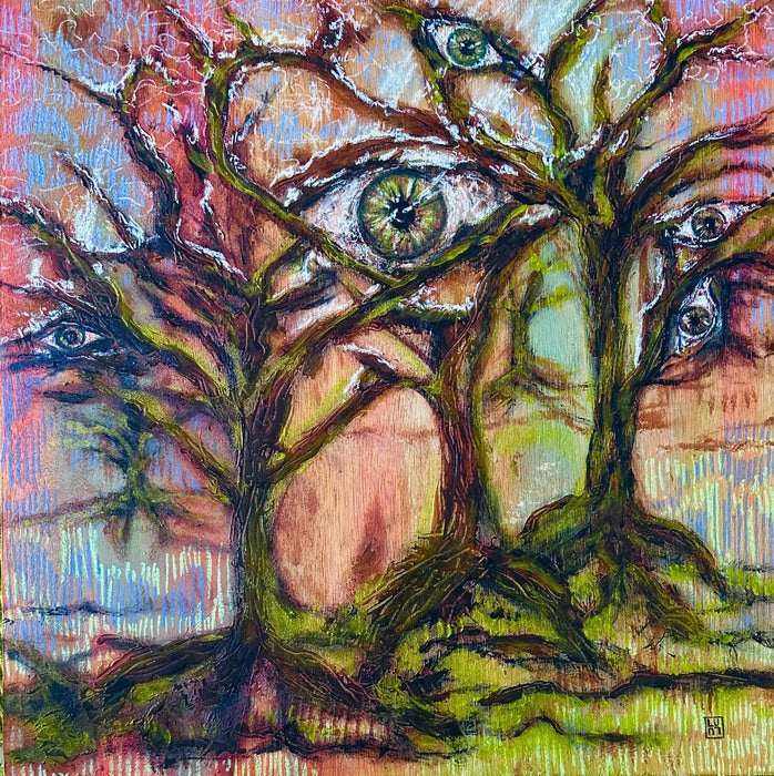 When Immersed in Nature, Always Watching Us, 2026, mixed media, 24 x 24 in. / 60.96 x 60.96 cm.