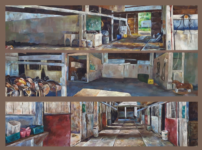 Horseback Stable, 2024, gouache, 15 x 20 in. / 38.1 x 50.8 cm.