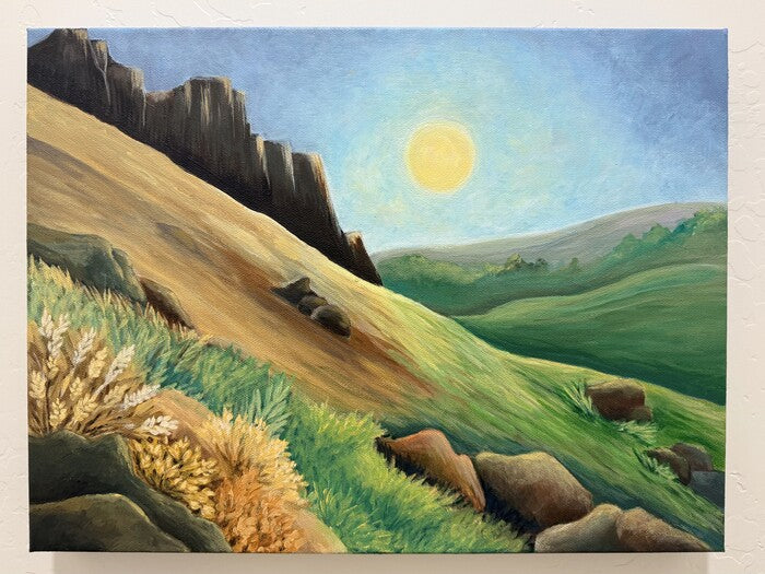 Hopeful Descent, 2026, acrylic, 12 x 14 in. / 30.48 x 35.56 cm.