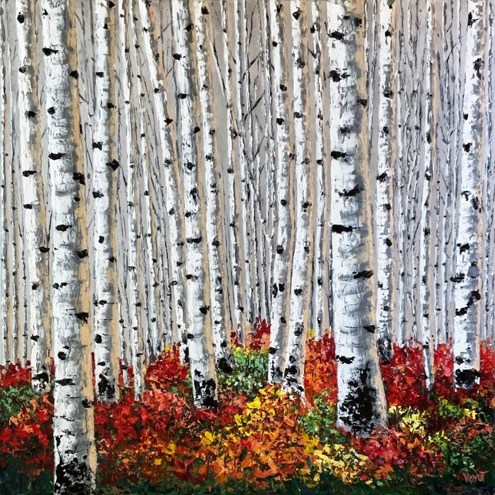 Silver Symphony and the Splendor of Autumn, 2024, acrylic, 36 x 36 in. / 91.44 x 91.44 cm.