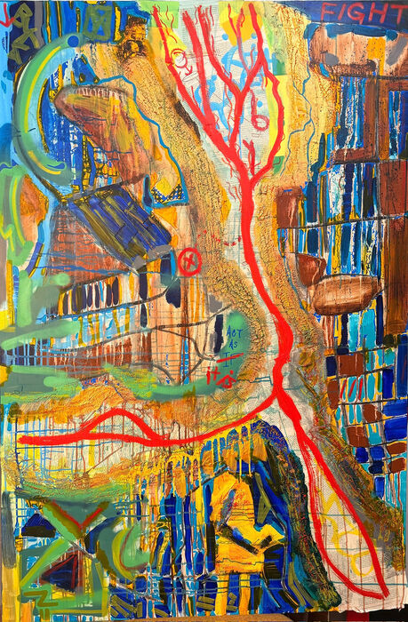 River of Tears, 2025, mixed media, 60 x 72 in. / 23.6 x 28.3 cm.