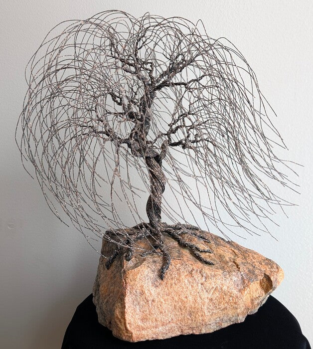 Kansas Willow, 2026, wire tree sculpture on stone, 10 x 12 x 10 in. / 25.4 x 30.48 x 25.4 cm.