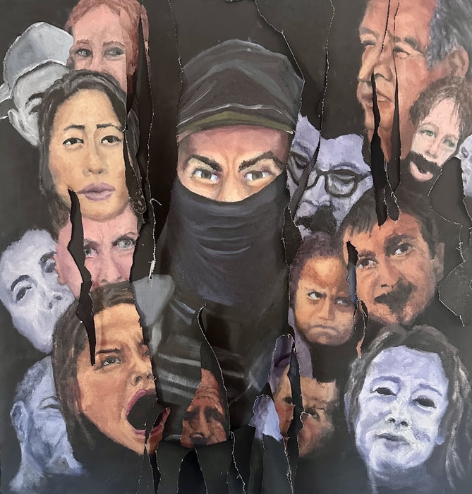Shredding Our Community, 2026, oil, 30 x 30 in. / 76.2 x 76.2 cm.