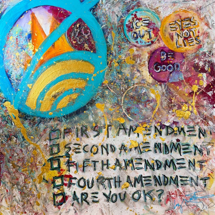 Fragments of Justice, 2026, mixed media, 20 x 20 in. / 50.8 x 50.8 cm.