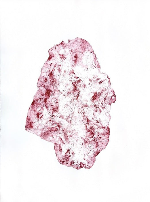 Seep, 2025, relief print with cheese cloth, 20 x 23 in. / 50.8 x 58.42 cm.