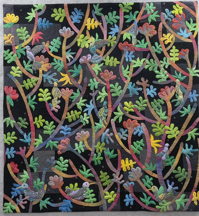 Riparian Song, 2026, textile and quilting, 56 x 53 in. / 142.24 x 134.62 cm.