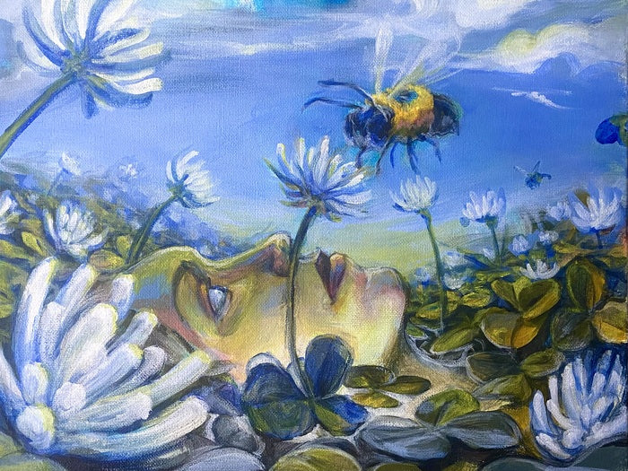 Among the Clover, 2026, acrylic, 11 x 14 in. / 27.94 x 35.56 cm.