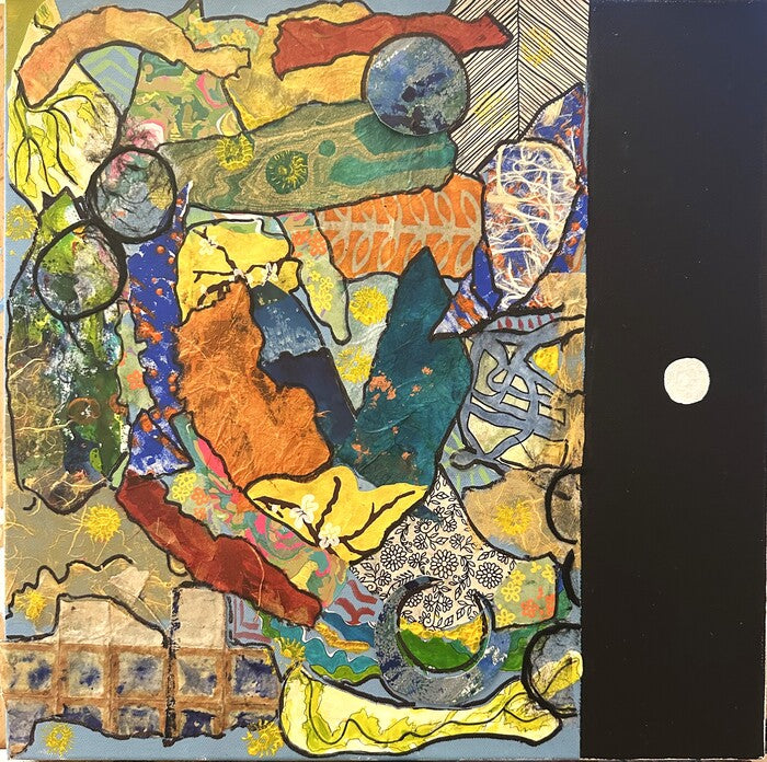 A Narrow Point of View, 2026, mixed media collage, 18 x 18 in. / 45.72 x 45.72 cm.