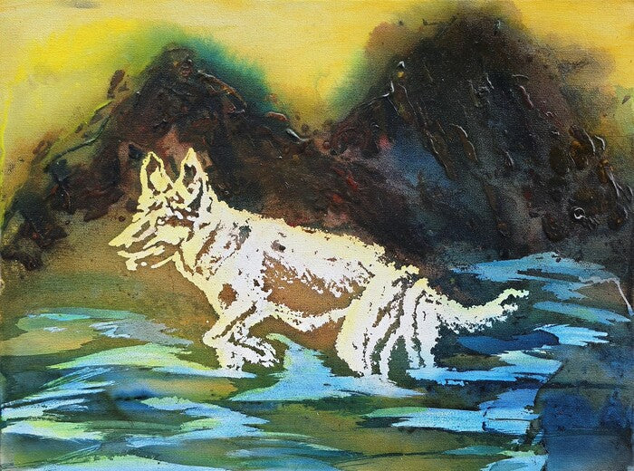 Nika in Memoriam, 2026, mixed media on canvas, 18 x 24 in. / 45.72 x 60.96 cm.