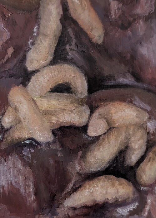 Maggie, 2026, oil on tempered hardboard, 7 x 5 in. / 17.78 x 12.7 cm.