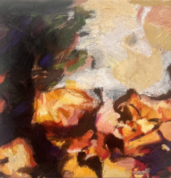 Tropical Yard at Dusk, 2026, mixed media on canvas, 12 x 12 in. / 30.48 x 30.48 cm.