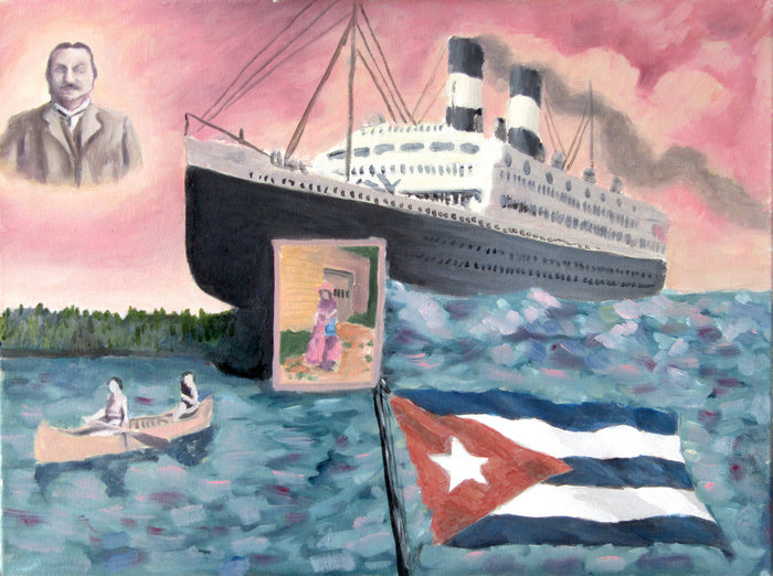 They Came In Boats, 2024, oil on canvas, 18 x 20 in. / 45.72 x 50.8 cm.