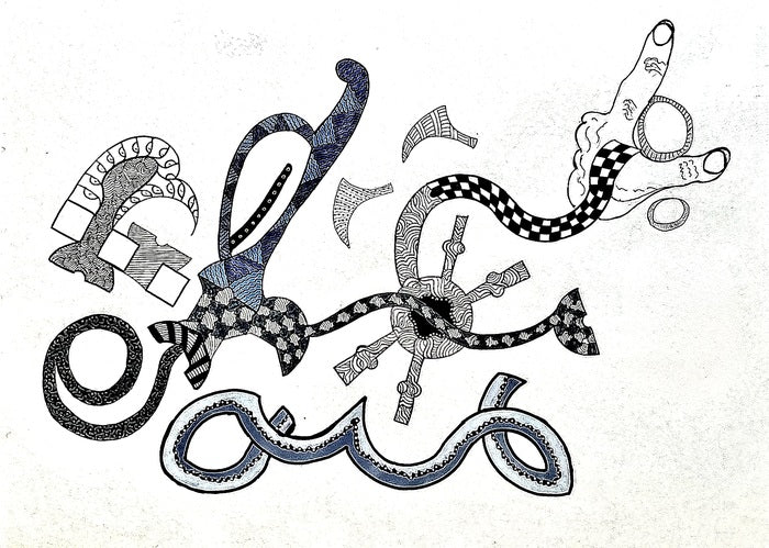 J'acuse!, 2025, ink and acrylic on paper, 19 x 24 in. / 48.26 x 60.96 cm.
