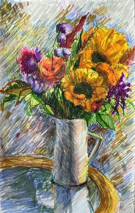 Flower Drawing 1, 2026, colored brush pens, 9 x 6 in. / 22.86 x 15.24 cm.
