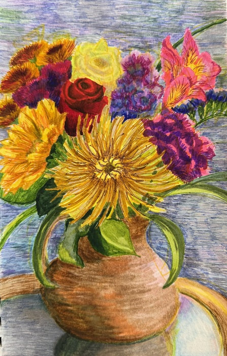 Flower Drawing 4, 2026, colored brush pens, 9 x 6 in. / 22.86 x 15.24 cm.