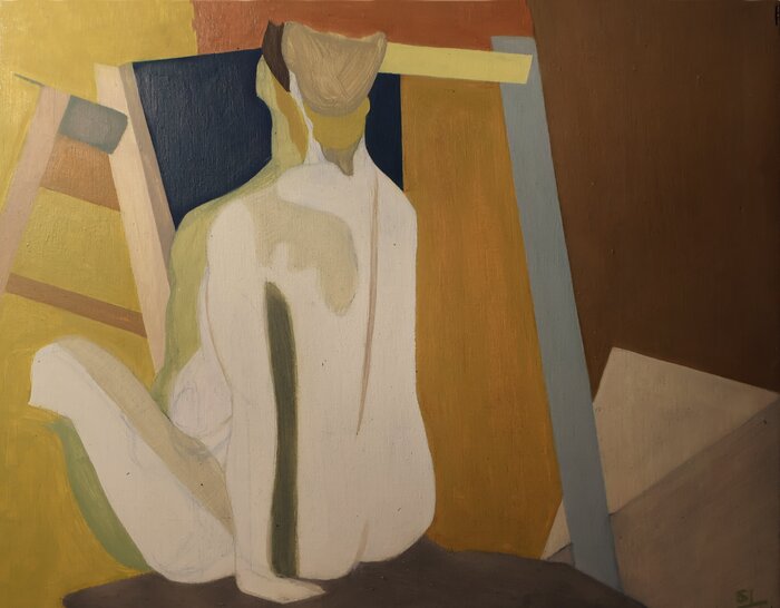 Double Seated, 1983, mixed media on plywood, 25 x 30 cm. / 9.8 x 11.8 in.