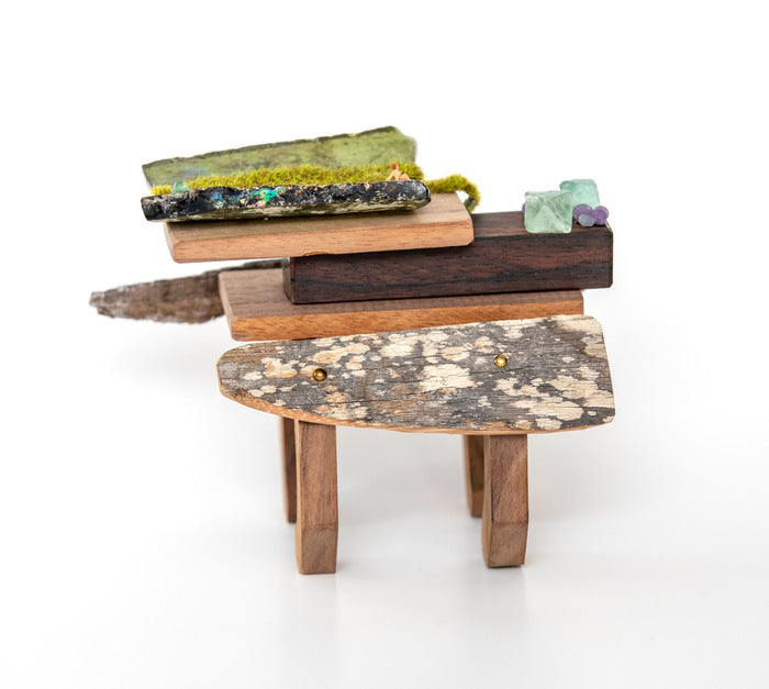 Isolation Island CUFF #3 w. Beach Glass, 2025, mixed media, 3.75 x 5 x 4 in. / 9.5 x 12.7 x 10.16 cm.