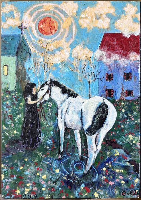 And The Sun Cracked In My Dream, 2023, oil and acrylic on wood board, 12 x 8 in. / 30.48 x 20.32 cm.