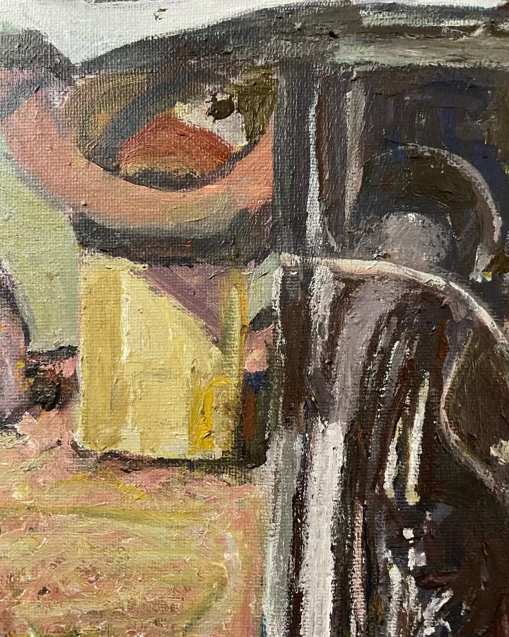 Bill Traylor with His Work, 2022, acrylic on canvas, 16 x 20 in. / 40.64 x 50.8 cm.