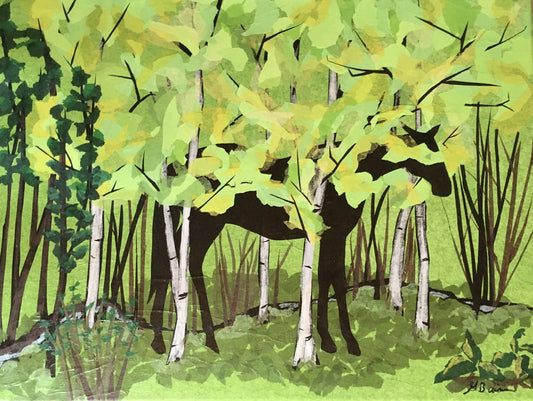 Black Horse in Aspen, 2023, tissue paper, 18 x 24 in. / 45.72 x 60.96 cm.