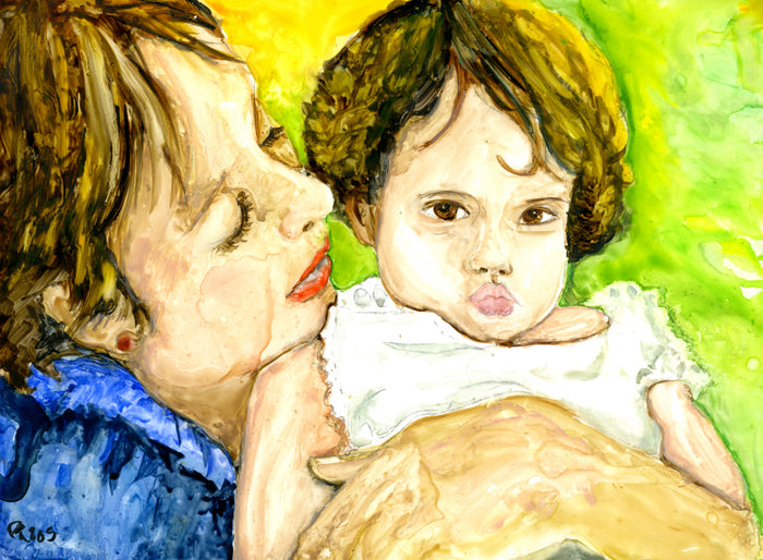 Mom and Child, 2014, watercolor on YUPO, 9 x 12 in. / 22.86 x 30.48 cm.