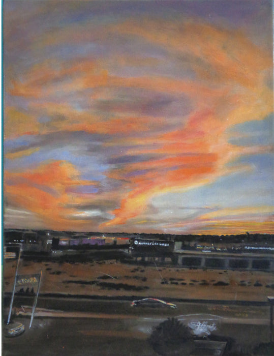 Albuquerque at the Edge of Night, 2023, oil on canvas, 18 x 14 in. / 45.72 x 35.56 cm.