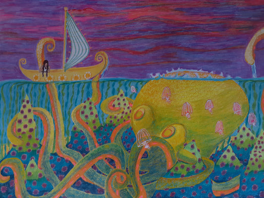 Ambiguous Undercurrents, 2025, mixed media, 22 x 30 in. / 55.88 x 76.2 cm.