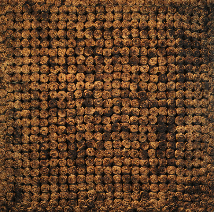 Ashen Souls in North Korea, 2013, burlap on canvas, 42 x 42 in. / 106.68 x 106.68 cm.