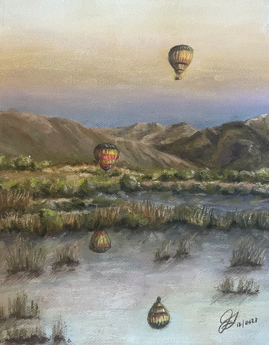 Balloons Over South Africa, 2023, soft pastels, 14 x 11 in. / 35.56 x 27.94 cm.