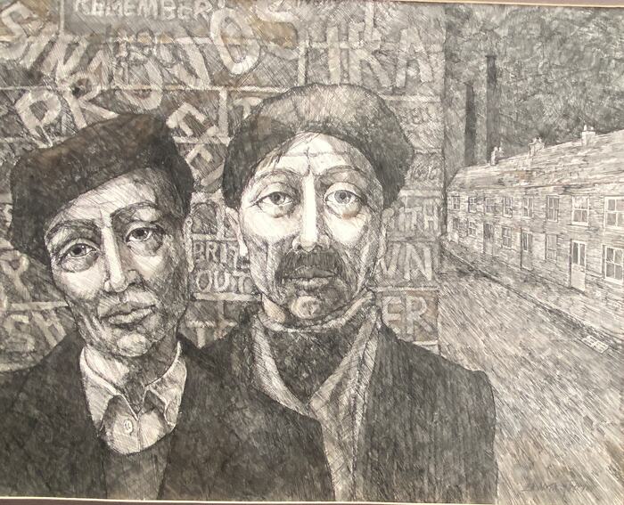 Bellfast, 2020, pen and ink, 18 x 24 in. / 45.72 x 60.96 cm.