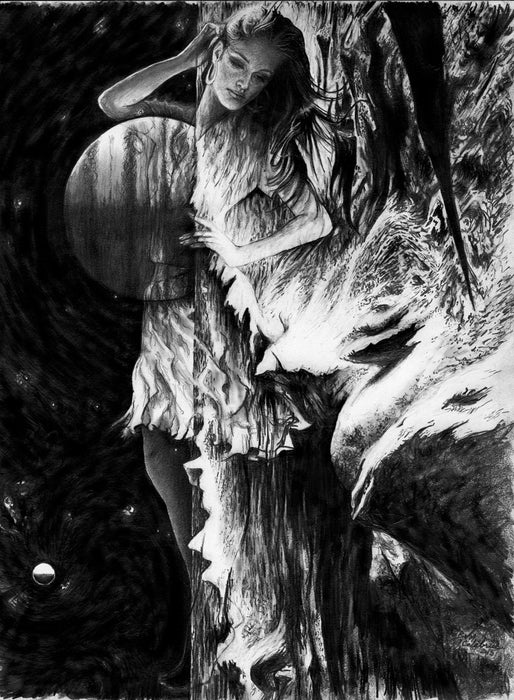 Between Two Worlds, 2015, graphite pencil on paper, 20 x 16 in. / 50.8 x 40.64 cm.