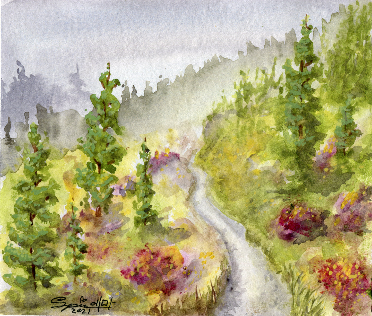 Streps Forward, 2021, watercolor on cold press, 7 x 6 in. / 17.78 x 15.24 cm.