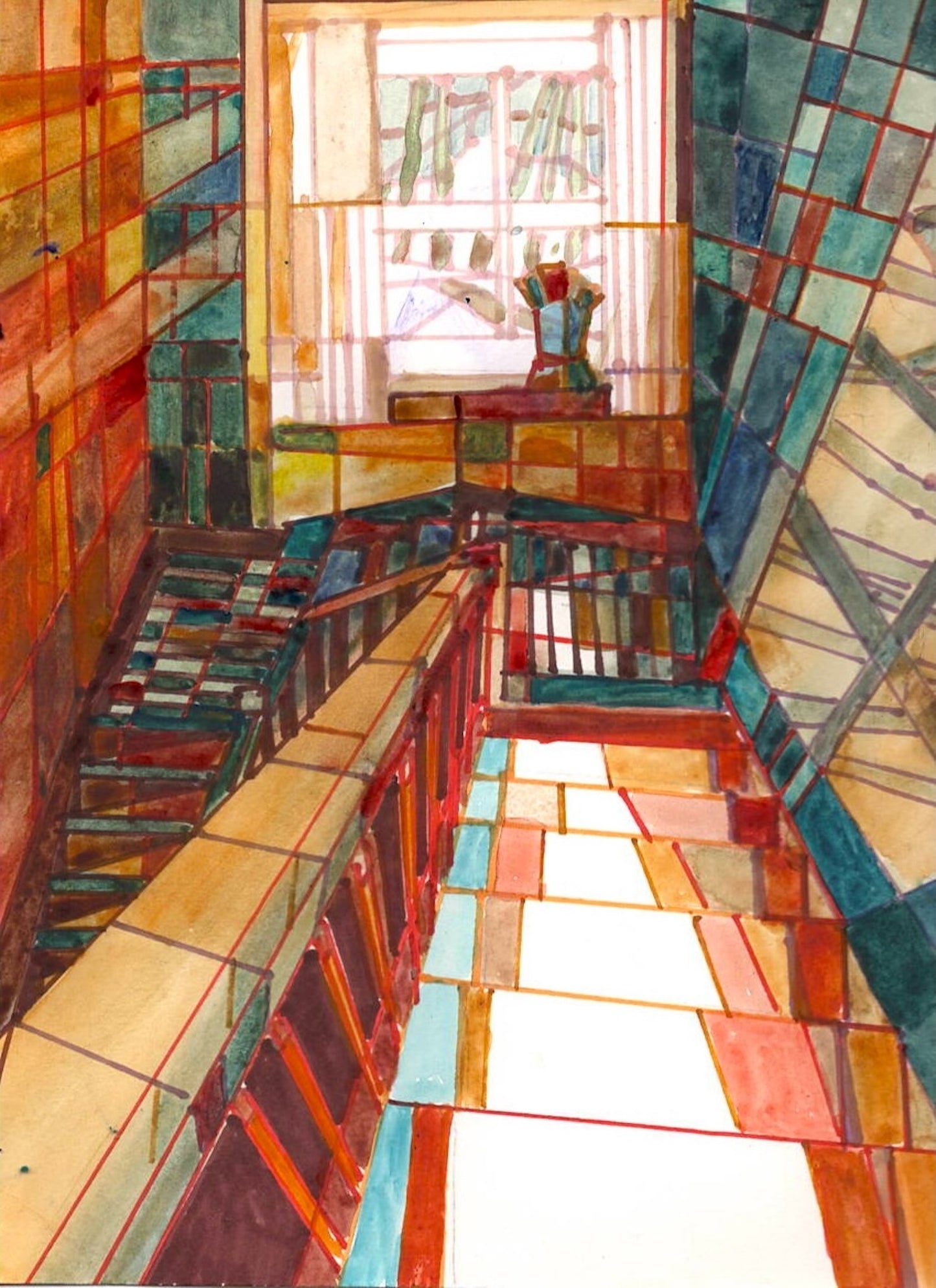 Constructed Descent, 2026, watercolor, 9 x 12 in. / 22.86 x 30.48 cm.